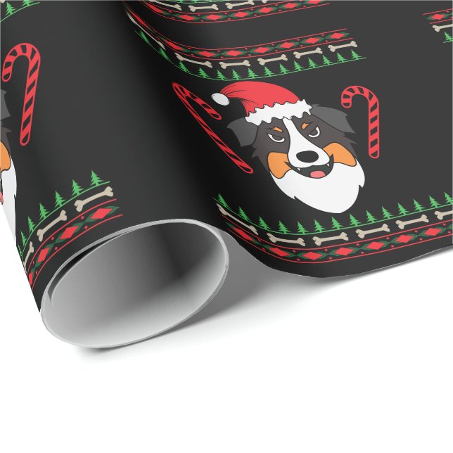 Christmas with Australian Shepherd dog Wrapping Paper (Roll Corner)