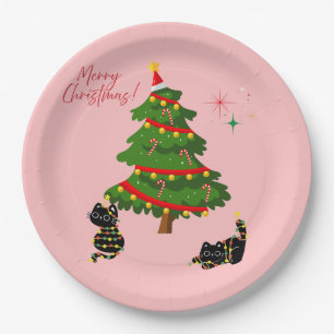 Christmas With Black Cats Paper Plate