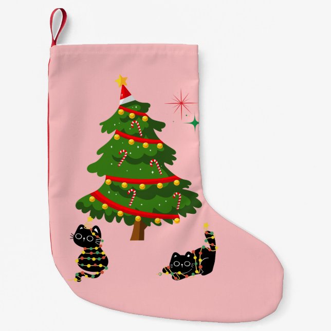 Christmas With  Black Cats Small Christmas Stocking (Front)