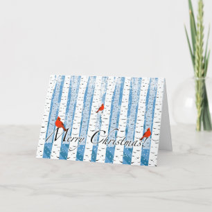 Christmas with Cardinals in Birch Forest and Snow Holiday Card