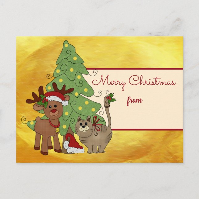 Christmas with cat postcard (Front)