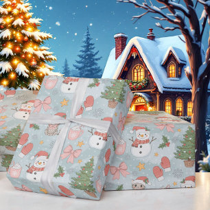 Christmas with Cats Snowmen Cookies & Milk Wrapping Paper