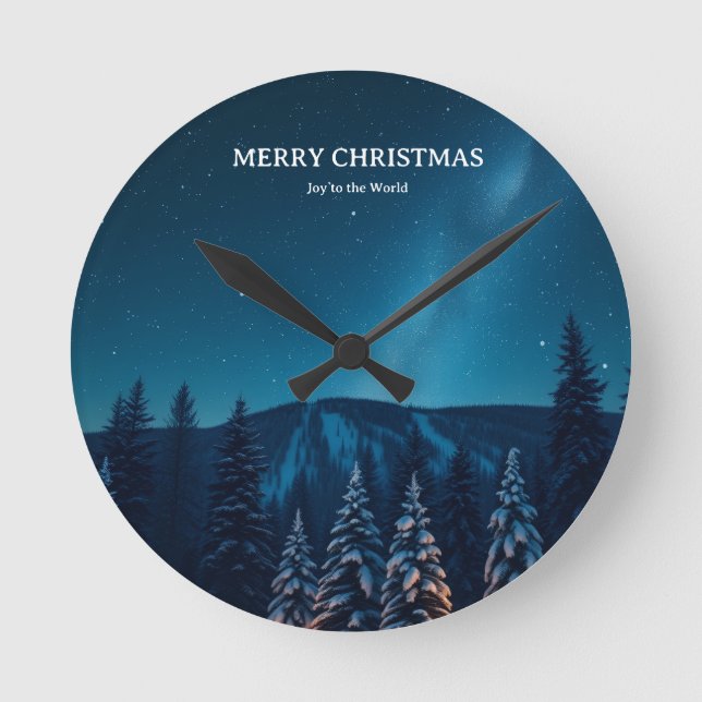 Christmas with Celestial Moon Phases, Winter Night Round Clock (Front)
