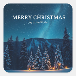 Christmas with Celestial Moon Phases, Winter Night Square Sticker
