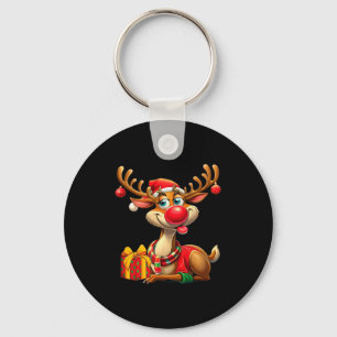 Christmas With Cute Reindeer Funny Gift Xmas Long Key Ring