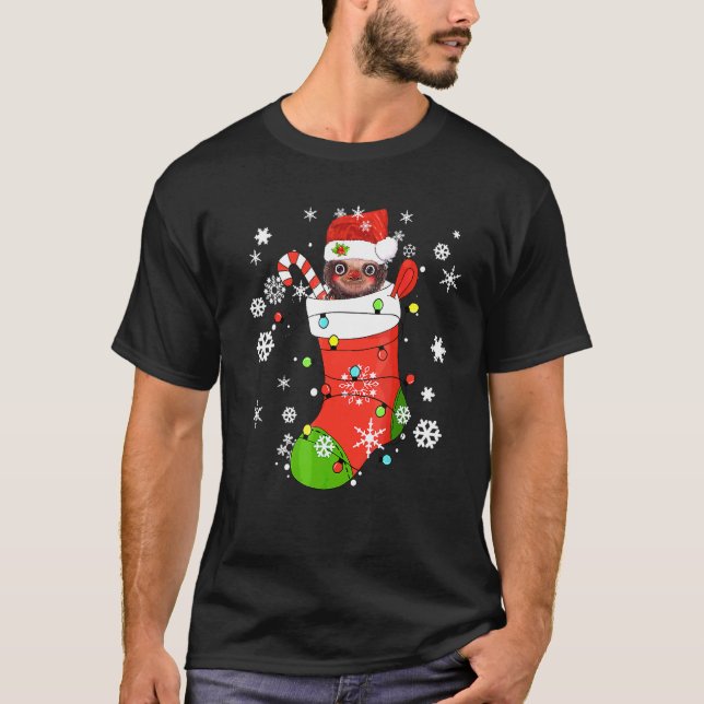 Christmas With Cute Sloth Inside A Sock T-Shirt (Front)