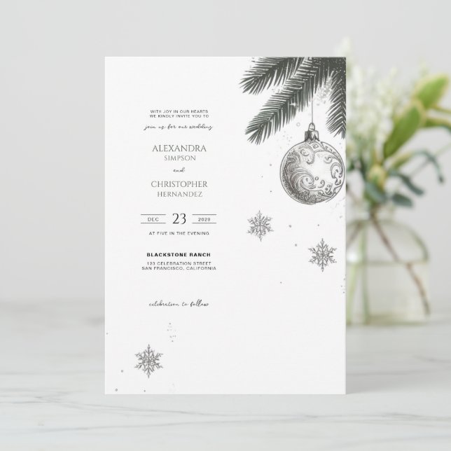 Christmas with Details Wedding Invitation (Standing Front)