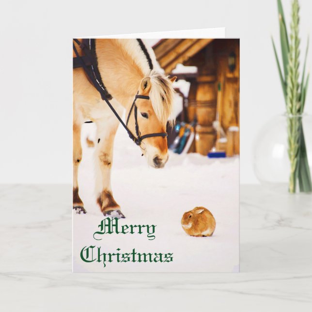 Christmas with farm animals outdoor in snow holiday card (Front)