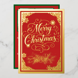 Christmas with filigree boarders and photo inside foil holiday card