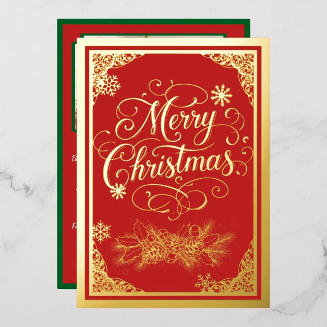 Christmas with filigree boarders and photo inside foil holiday card (Front/Back)