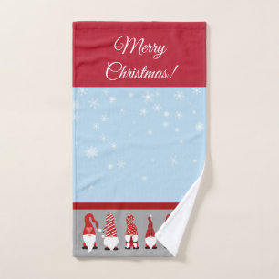 Christmas with Gnomes Blue Red and Grey Bath Towel Set