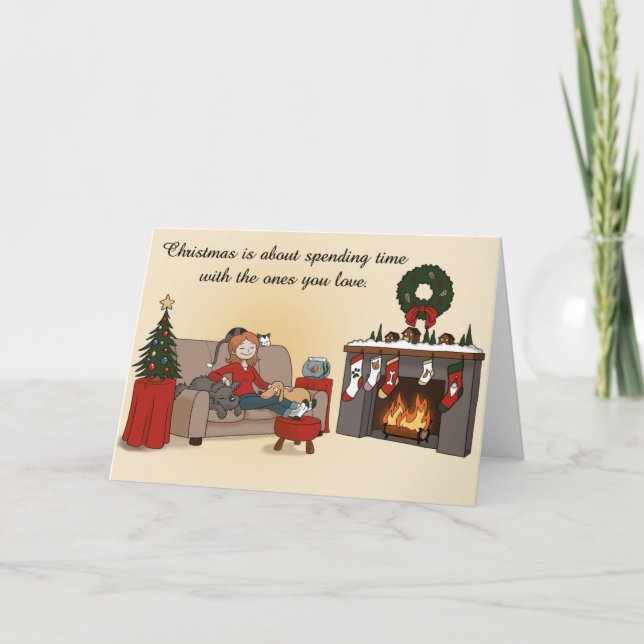 Christmas with Loved Ones Cartoony Holiday Card (Front)