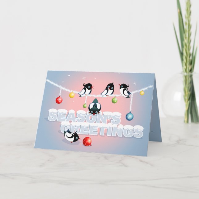 Christmas with Magpies and Bubbles Holiday Card (Front)