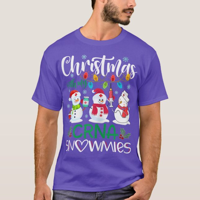 Christmas With My CRNA Snowmies Nurse Steth T-Shirt (Front)