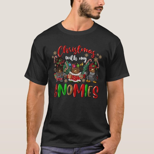 Christmas With My Gnomies Afro Black American Gnom T-Shirt (Front)