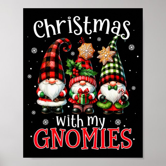 Christmas With My Gnomies Buffalo Plaid Gnome Fami Poster (Front)