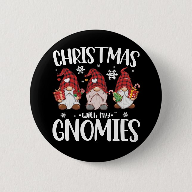 Christmas With My Gnomies Buffalo Red Plaid Gnome  6 Cm Round Badge (Front)