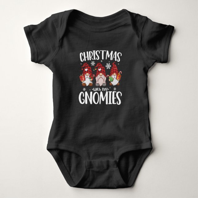 Christmas With My Gnomies Buffalo Red Plaid Gnome  Baby Bodysuit (Front)