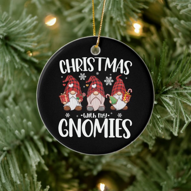 Christmas With My Gnomies Buffalo Red Plaid Gnome  Ceramic Ornament (Tree)