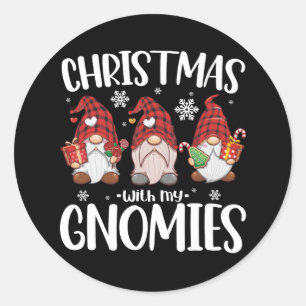 Christmas With My Gnomies Buffalo Red Plaid Gnome  Classic Round Sticker