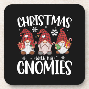 Christmas With My Gnomies Buffalo Red Plaid Gnome  Coaster