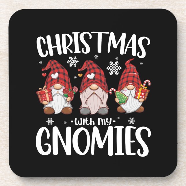 Christmas With My Gnomies Buffalo Red Plaid Gnome  Coaster (Front)