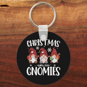 Christmas With My Gnomies Buffalo Red Plaid Gnome  Key Ring