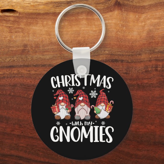 Christmas With My Gnomies Buffalo Red Plaid Gnome  Key Ring (Front)