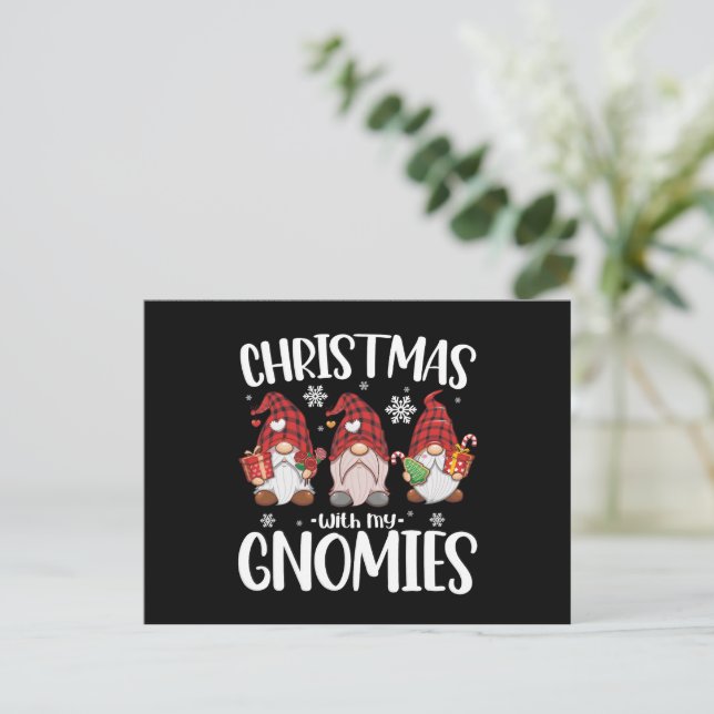 Christmas With My Gnomies Buffalo Red Plaid Gnome  Postcard (Standing Front)