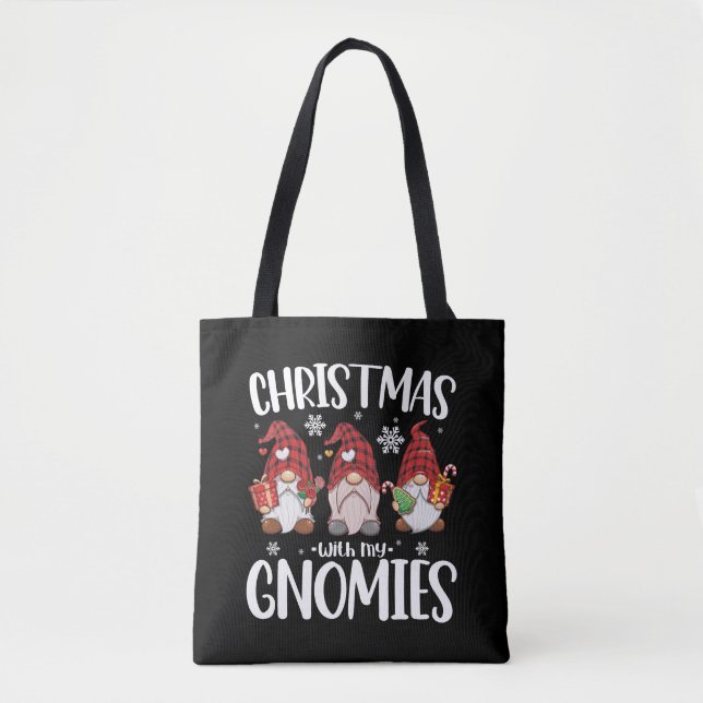 Christmas With My Gnomies Buffalo Red Plaid Gnome  Tote Bag (Front)