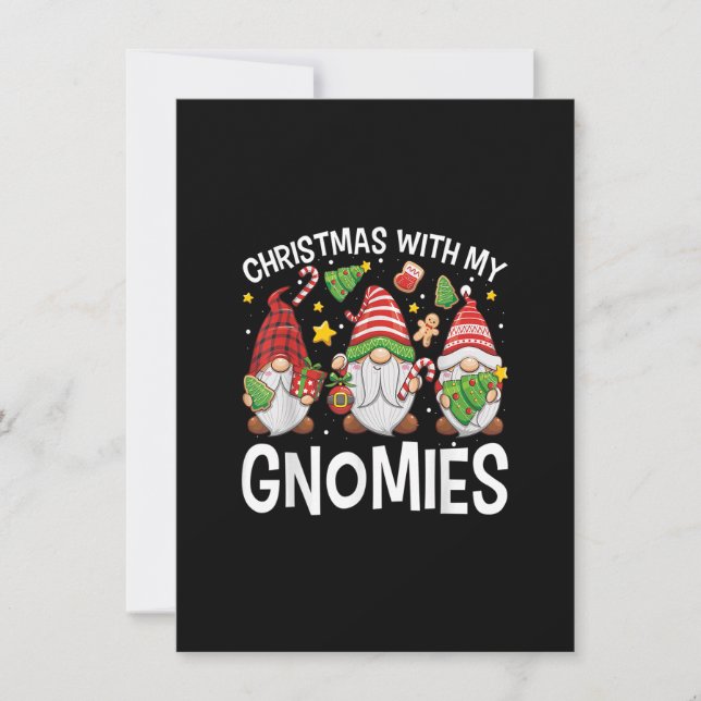 Christmas with My Gnomies Cute Three Gnomes Christ Invitation (Front)