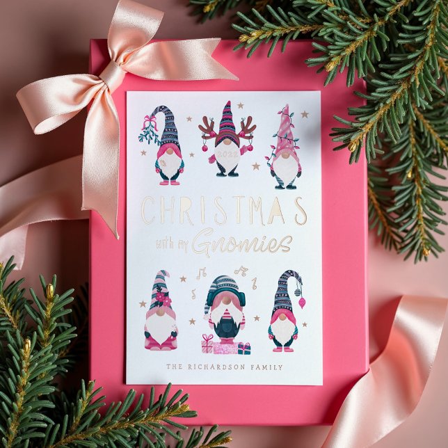 Christmas With My Gnomies Funny Gnomes Characters Foil Holiday Card (Christmas With My Gnomies Funny Gnomes Characters Foil Holiday Card)