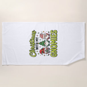 Christmas With My Gnomies Gnome Design Beach Towel