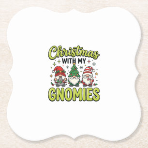 Christmas With My Gnomies Gnome Design Paper Coaster