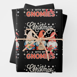 Christmas With My Gnomies Gnome Xmas Lights Family Wrapping Paper Sheet