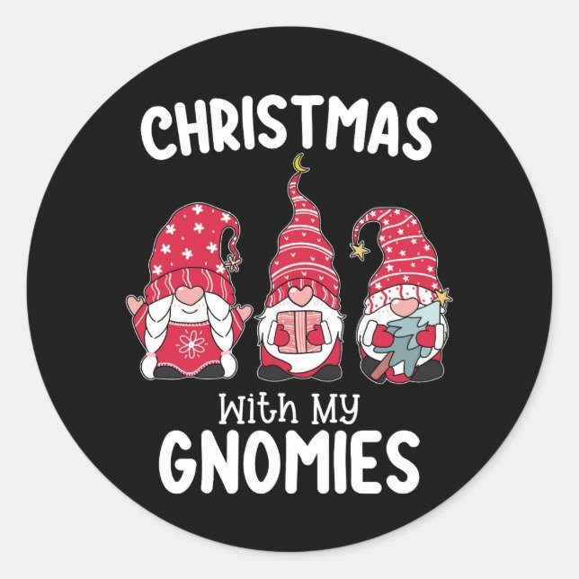 Christmas With My Gnomies Holiday Gnome Classic Round Sticker (Front)