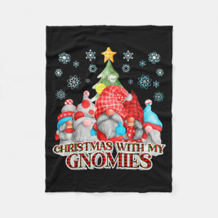 Christmas With My Gnomies Plaid Gnome Group Pajama Fleece Blanket