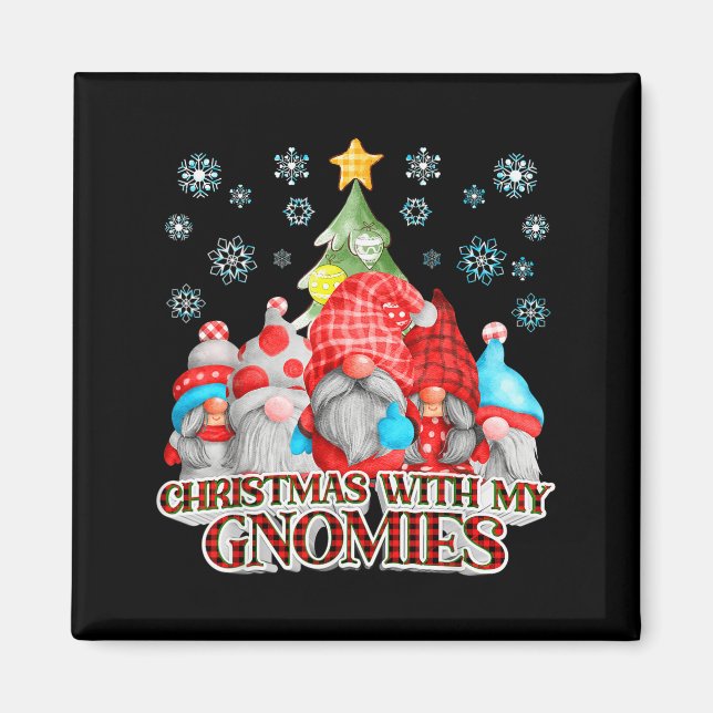 Christmas With My Gnomies Plaid Gnome Group Pajama Magnet (Front)