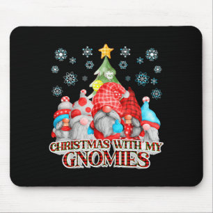 Christmas With My Gnomies Plaid Gnome Group Pajama Mouse Pad