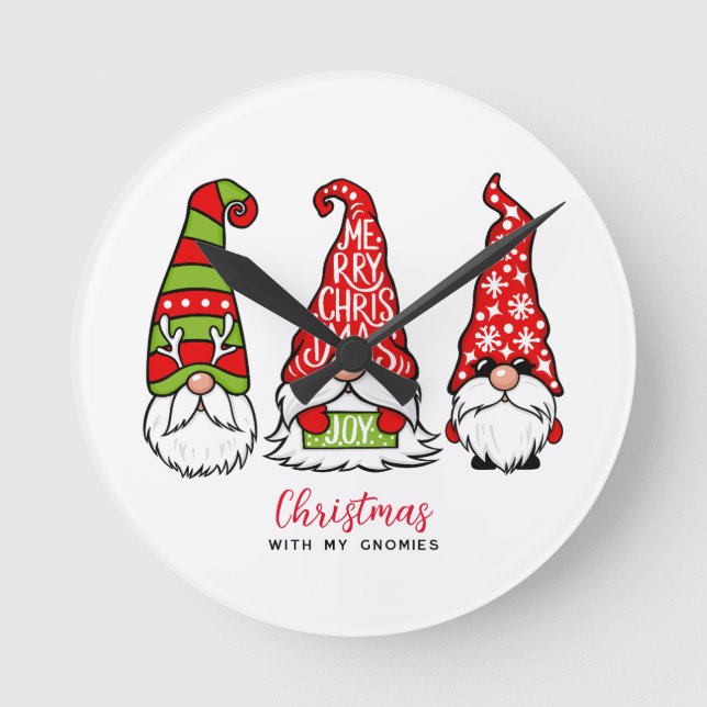 Christmas With My Gnomies  Round Clock (Front)