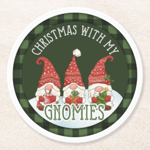 Christmas with my Gnomies Round Paper Coaster