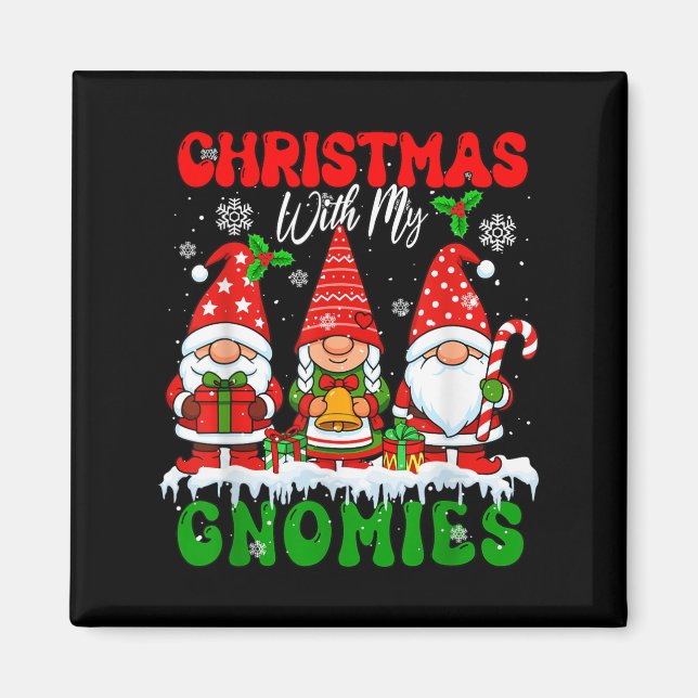 Christmas With My Gnomies Xmas Three Santa Gnomes  Magnet (Front)