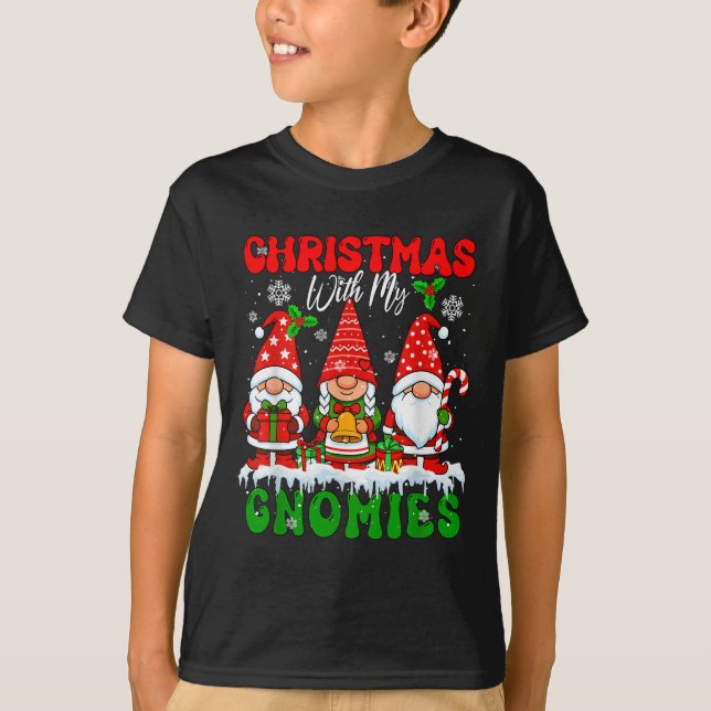 Christmas With My Gnomies Xmas Three Santa Gnomes  T-Shirt (Front)