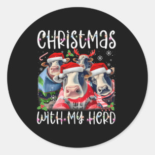 Christmas With My Herd Cow Farmer Classic Round Sticker