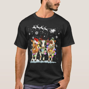 Christmas With My Herd Light Santa Cow Farmer Snow T-Shirt