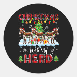 Christmas With My Herd Three Santa Donkeys Farmer Classic Round Sticker