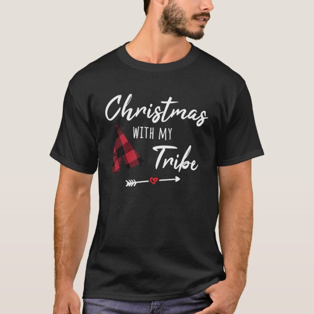 Christmas With My Tribe Buffalo Plaid Family Match T-Shirt (Front)