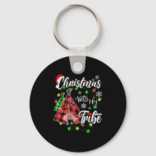 Christmas With My Tribe Family Plaid Pajamas Xmas Key Ring