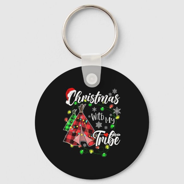 Christmas With My Tribe Family Plaid Pyjamas Xmas  Key Ring (Front)
