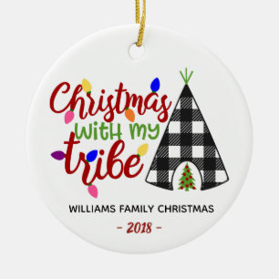 Christmas with My Tribe Personalised Family Gift Ceramic Ornament